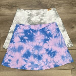 PINK By VS High Waist V Cross Over Active Skirts Tie‎ Dye Gray Purple Size XXL